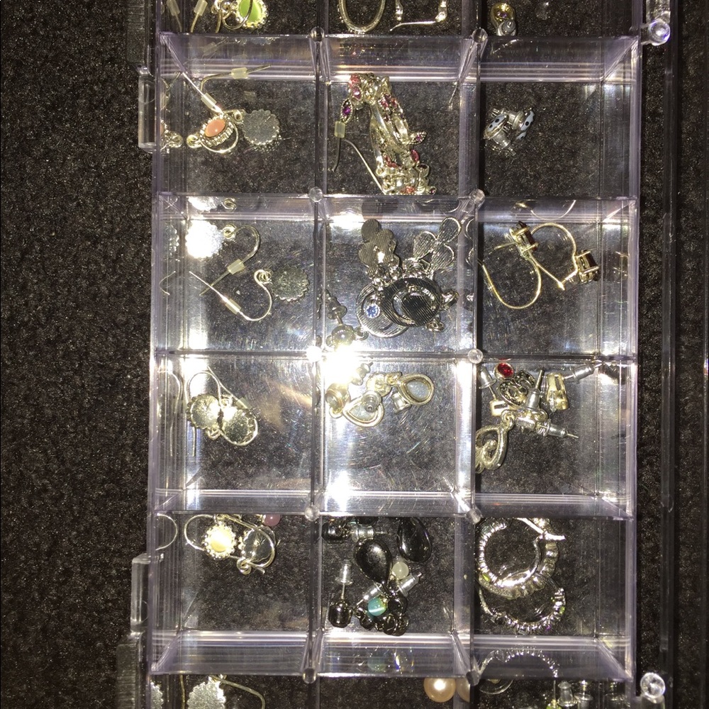 Collection of earrings & storage containers